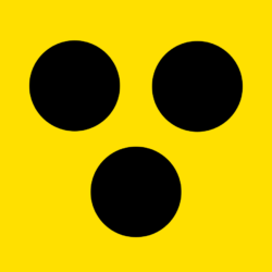 Piktogramm: 3 schwarze Punkte auf gelben Grund